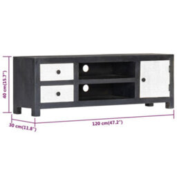 Berkfield Elegant Hand Carved Tv Cabinet Grey&white 120X30X40 Cm Solid Wood Mango - thumbnail 9