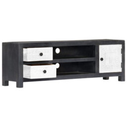 Berkfield Elegant Hand Carved Tv Cabinet Grey&white 120X30X40 Cm Solid Wood Mango - thumbnail 5