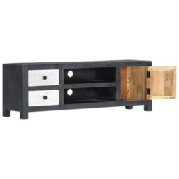 Berkfield Elegant Hand Carved Tv Cabinet Grey&white 120X30X40 Cm Solid Wood Mango - thumbnail 4