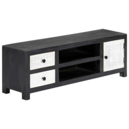 Berkfield Elegant Hand Carved Tv Cabinet Grey&white 120X30X40 Cm Solid Wood Mango - thumbnail 1