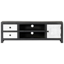 Berkfield Elegant Hand Carved Tv Cabinet Grey&white 120X30X40 Cm Solid Wood Mango - thumbnail 3