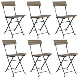 Berkfield Folding Bistro Chairs 6 Pcs Grey Poly Rattan And Steel - thumbnail 2