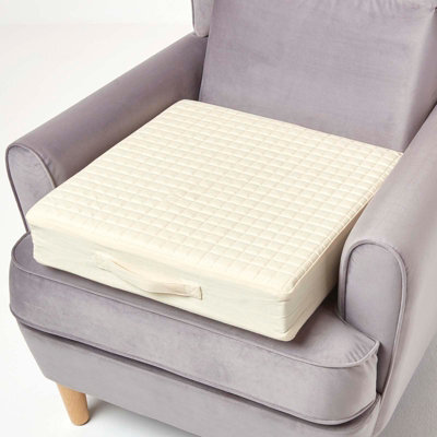 Homescapes Cream Cotton Orthopaedic Foam Armchair Booster Cushion - image 1