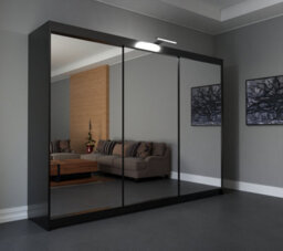 RAC3 Sliding Wardrobe Led Mirror Space Saving Bedroom Wardrobe, Contemporary Bedroom Sliding Wardrobe & Mirror Wardrobe (Black 250Cm) - thumbnail 1