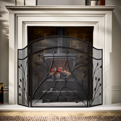 Dibor Vintage Style Leaf Vine Black Three Fold Fireplace Guard Fire Screen Guard H60Cm X W100Cm - image 1