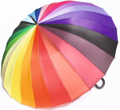 X-Large Multicolour 24 Rib Windproof Umbrella - Colourful Rain Protector Canopy With Crook Handle & Button Opening - 115Cm Dia - image 1