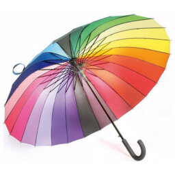 X-Large Multicolour 24 Rib Windproof Umbrella - Colourful Rain Protector Canopy With Crook Handle & Button Opening - 115Cm Dia - thumbnail 2