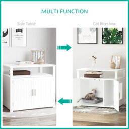 Pawhut Wood Cat Litter Box Enclosure Furniture W/ Adjustable Interior Wall White - thumbnail 6