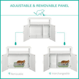 Pawhut Wood Cat Litter Box Enclosure Furniture W/ Adjustable Interior Wall White - thumbnail 5
