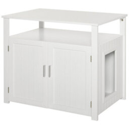 Pawhut Wood Cat Litter Box Enclosure Furniture W/ Adjustable Interior Wall White - thumbnail 2