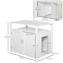 Pawhut Wood Cat Litter Box Enclosure Furniture W/ Adjustable Interior Wall White - thumbnail 3