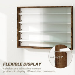 Homcom 5-Tier Wall Display Shelf Unit Cabinet W/ Shelves Glass Doors Brown - thumbnail 4