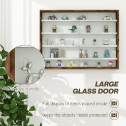 Homcom 5-Tier Wall Display Shelf Unit Cabinet W/ Shelves Glass Doors Brown - thumbnail 5