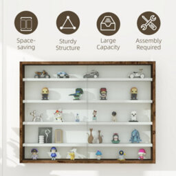 Homcom 5-Tier Wall Display Shelf Unit Cabinet W/ Shelves Glass Doors Brown - thumbnail 6