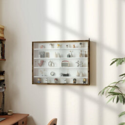 Homcom 5-Tier Wall Display Shelf Unit Cabinet W/ Shelves Glass Doors Brown