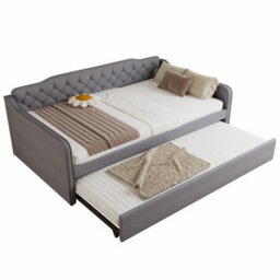 Matteo Velvet Upholstered Daybed With Pull-Out Trundle, 4Ft6 Double (135X190Cm) Grey Sofa Bed, Modern Space-Saving Design - thumbnail 7