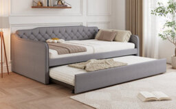 Matteo Velvet Upholstered Daybed With Pull-Out Trundle, 4Ft6 Double (135X190Cm) Grey Sofa Bed, Modern Space-Saving Design - thumbnail 9