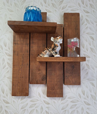 Garden Troughs and Planters Stagered Wooden Wall Shelf With Fixings: Antique Pine