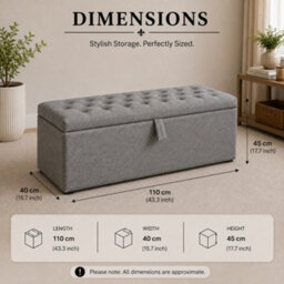 Stratus Interiors Chesterfield Storage Ottoman With Deep Buttoned Upholstered Lid, Spacious Blanket Box For Bedroom, Lounge & Hallway - Grey Naples - thumbnail 3