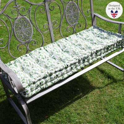 Dibor Vintage Green Leaf Print Cotton Outdoor Garden Furniture Bench Cushion (L)112Cm X (W)44Cm - image 1