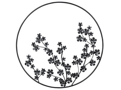 Wyld And Coco 70 Cm Black Metal Leaf Circular Wall Decor - Industrial-Chic Floral Frame For Living Room, Hallway, Bedroom - image 1