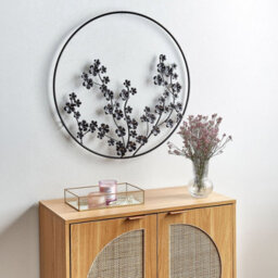 Wyld And Coco 70 Cm Black Metal Leaf Circular Wall Decor - Industrial-Chic Floral Frame For Living Room, Hallway, Bedroom - thumbnail 2