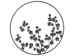 Wyld And Coco 70 Cm Black Metal Leaf Circular Wall Decor - Industrial-Chic Floral Frame For Living Room, Hallway, Bedroom - thumbnail 1