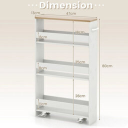 4Tier Slim Utility Storage Cart Kitchen Trolley Narrow Mobile Serving Cart - thumbnail 2