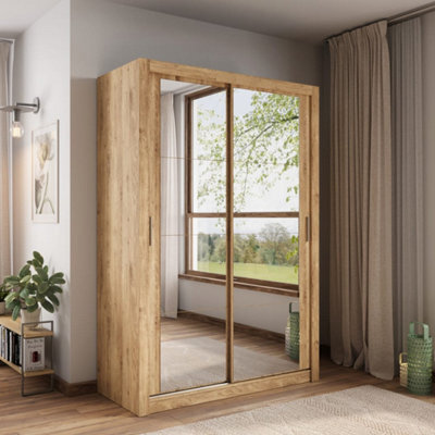 Arte Elegant Oak Shetland Lux 18 Sliding Door Wardrobe H2150mm W1500mm D600mm With Mirrored Panels - image 1