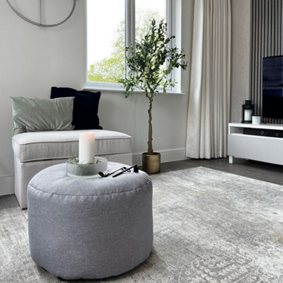 rucomfy Beanbags Rucomfy Indoor Pouffe Bean Bag - Platinum Barley Ottoman Footstool - image 1