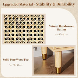 Rattan Nightstand With  Power Outlet - 2 Drawer Bedside Table Set Of 2 Beige - thumbnail 5