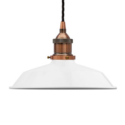 White Small Trinity Metal Painted Dome Pendant Light With Antique Copper Lamp Holder And Black Twisted Cable - Se Home - image 1