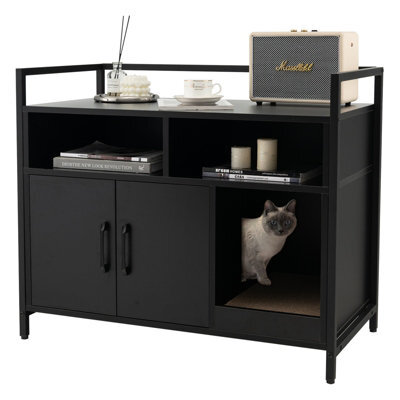 Costway Cat Litter Box Enclosure Hidden Cat Washroom W/ Storage Cabinet & Cat Scratch Pad - image 1