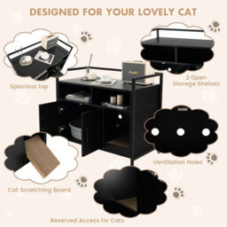 Costway Cat Litter Box Enclosure Hidden Cat Washroom W/ Storage Cabinet & Cat Scratch Pad - thumbnail 8