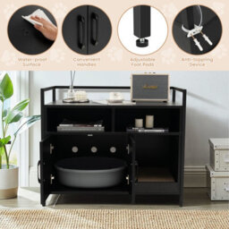Costway Cat Litter Box Enclosure Hidden Cat Washroom W/ Storage Cabinet & Cat Scratch Pad - thumbnail 9