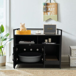 Costway Cat Litter Box Enclosure Hidden Cat Washroom W/ Storage Cabinet & Cat Scratch Pad - thumbnail 3