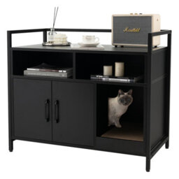 Costway Cat Litter Box Enclosure Hidden Cat Washroom W/ Storage Cabinet & Cat Scratch Pad - thumbnail 1