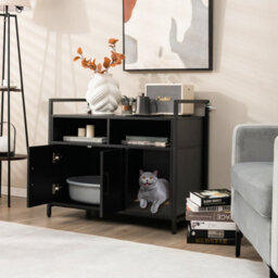 Costway Cat Litter Box Enclosure Hidden Cat Washroom W/ Storage Cabinet & Cat Scratch Pad - thumbnail 4