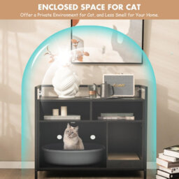 Costway Cat Litter Box Enclosure Hidden Cat Washroom W/ Storage Cabinet & Cat Scratch Pad - thumbnail 7