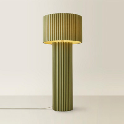 Valuelights Lenny Moss Green Drum Lamp Shade Colour Drench Ribbed Fabric Midi Floor Lamp - image 1