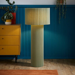 Valuelights Lenny Moss Green Drum Lamp Shade Colour Drench Ribbed Fabric Midi Floor Lamp - thumbnail 2