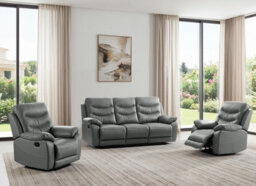 SC FURNITURE LIMITED Dark Grey Genuine Leather Reclining 3 Seater + 2 Reclining Armchairs - Fusion - thumbnail 1
