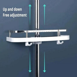 Bathroom Shelf Shower Pole Caddy Rack Storage Organiser Tray Holder Shelf  Black&white - Square Hole - thumbnail 3