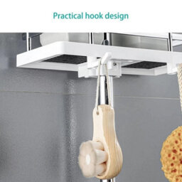 Bathroom Shelf Shower Pole Caddy Rack Storage Organiser Tray Holder Shelf  Black&white - Square Hole - thumbnail 2