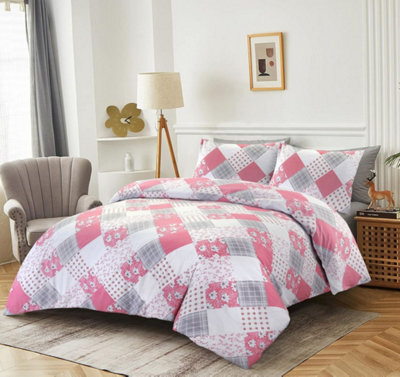 Homes & Linen Pink Eloise Patchwork Floral Duvet Cover Set Soft Polycotton Reversible Bedding With Pillowcases