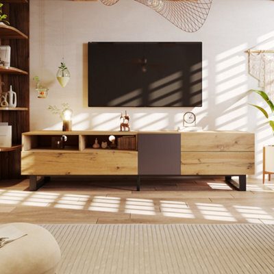 HomeTouch Wooden Tv Stand Oak Wood Tv Cabinet Unit With Large Storage For Living Room - image 1