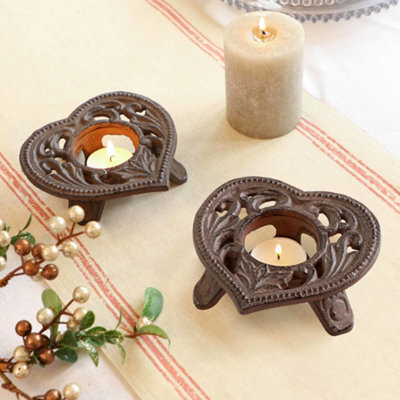 Dibor Set Of 2 Cast Iron Heart Table Decor Centrepiece Décor Candle Holders - image 1