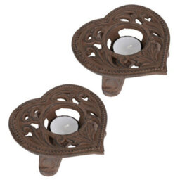 Dibor Set Of 2 Cast Iron Heart Table Decor Centrepiece Décor Candle Holders - thumbnail 2