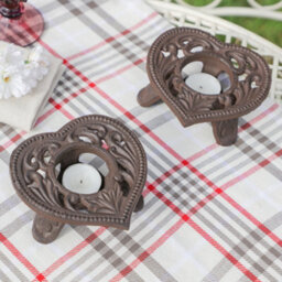 Dibor Set Of 2 Cast Iron Heart Table Decor Centrepiece Décor Candle Holders - thumbnail 3