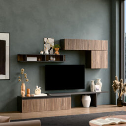 Decorotika Faro Moduler Modern Tv Unit Wall Mount Customizable Layout Black Alina - thumbnail 3